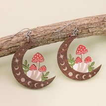 Natural Mystic Wood Mushroom Moon Earrings - £11.87 GBP