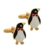 CUTE PENGUIN CUFFLINKS Black White Gold Plate Wedding Groom Best Man w G... - €10,19 EUR