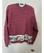 Vintage Liz Claiborne Pink Floral Trim Pullover Sweater Size Medium Hand... - $49.99