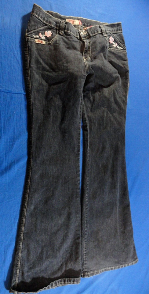 T R B B U E L LOW WAIST FLARED FLORAL BLUE JEAN WASH WOMEN&#39;S DENIM PANTS 11 - $19.12