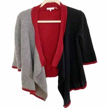 Minnie Rose Black Gray Red Colorblock 100% Cashmere Open Cardigan Small - £40.44 GBP