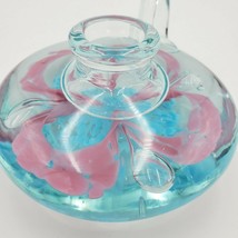St Clair ? Style Art Glass Candle Holder Paperweight Pink Blue Flower Bubbles - £23.34 GBP