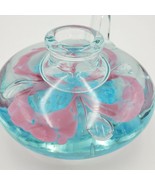 St Clair ? Style Art Glass Candle Holder Paperweight Pink Blue Flower Bu... - $40.72 CAD