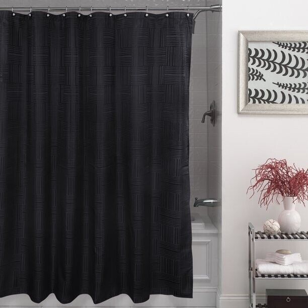 Mainstays Henderson Rich Black Basket Weave Fabric Shower Curtain-70 in x 72 in - $21.77