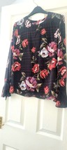 Warehouse size 10 blouse Black Floral Rose Top with Flared Tie Cuffs - £6.89 GBP