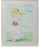 Original Art Bette Wells 1997 Signed Water Color Freckled Face Girl Flow... - £14.84 GBP