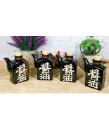 Set Of 4 Black Traditional Japan Soy Sauce Dispenser Flask 9oz Calligraphy - £62.84 GBP