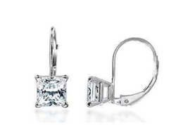 Crystals By Swarovski Princess Cut With Lever Back Earrings 4 CTW Silver... - £35.06 GBP