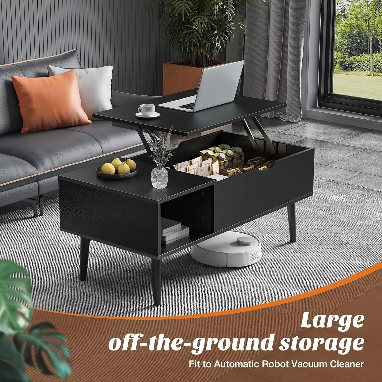 Black Modern Wood Cocktail Coffee Table Center for Living Room With Lift... - $104.17 CAD