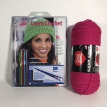 Learn Crochet! Kit K17370, Hooks, Hook &amp; Stitch Gauge Book Pink Yarn Susan Bates - £18.16 GBP