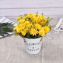 Floral Arrangement Bouquet Yellow Daisy Metal Pot Artificial Flowers Hom... - $16.99