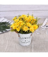 Floral Arrangement Bouquet Yellow Daisy Metal Pot Artificial Flowers Hom... - €15,36 EUR