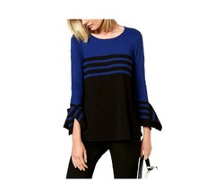 Alfani Women Petite Size PP Black Blue Bell Sleeve Striped Pullover Sweater NEW - £19.02 GBP