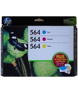 HP 564 INK CARTRIDGE SET Cyan/Magenta/Yellow + Photo Paper + Envelopes E... - £15.40 GBP