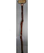 34in T Handle Wood Walking Cane, Inlaid Stone n Copper, Spalted Diamond ... - $224.95