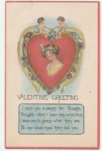 Vintage Postcard Valentine Woman Cherubs Big Heart 1914 - £7.65 GBP