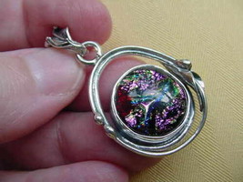 (#D-98C) DICHROIC Fused GLASS Pendant SILVER PINK GREEN BLUE RED - £48.75 GBP