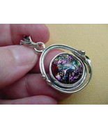 (#D-98C) DICHROIC Fused GLASS Pendant SILVER PINK GREEN BLUE RED - £48.31 GBP