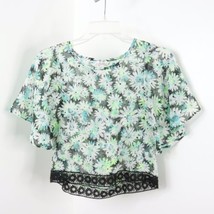 Justice Girl&#39;s L Semi-Sheer Crochet Trim Sparkle Floral Batwing Blouse Top - $8.00