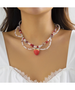 Handmade Vintage Sweet Pearl Chain Strawberry Pendant Necklacet Choker J... - $26.34 CAD