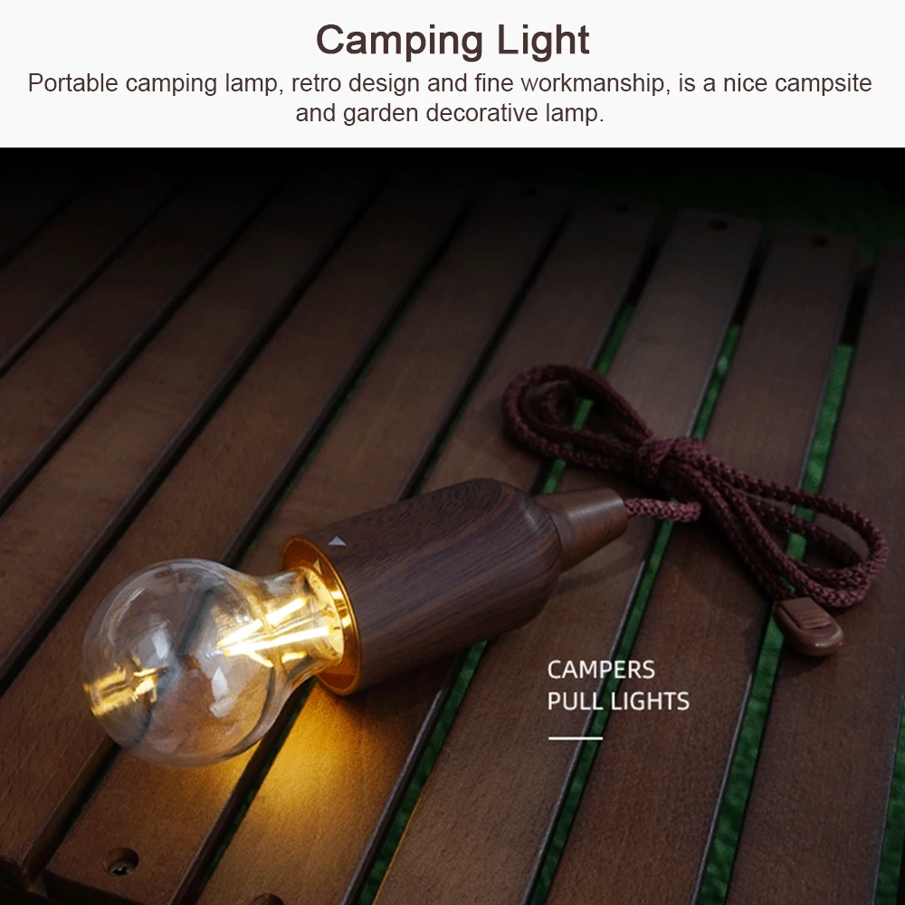 Portable Camping Light Retro LED Pull Cord Lamp Bulb Campsite Decorative Light - £15.67 GBP
