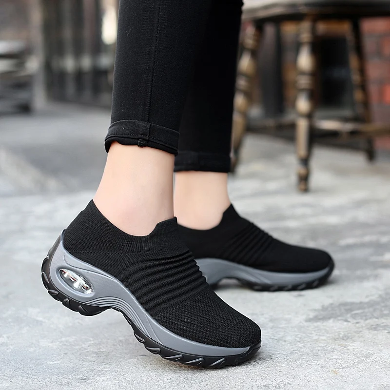 Omen sneakers shoes flat slip on platform sneakers for women black breathable mesh sock thumb200