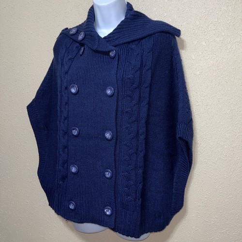 Vertigo Paris NAVY Double Breasted Knit Cape Cardigan SZ L $160 Item image 2