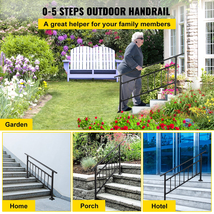 VEVOR Outdoor Stair Railing, Fits for 1-5 Steps Transitional Wrought Iro... - $126.95