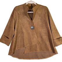 IC BY CONNIE K Women S Brown Asymmetric Faux Suede Blazer Jacket Artsy L... - $48.51