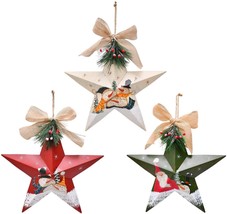 Christmas Ornaments 3D Star Barn Wall Decor Hand Painted 12”( White Red ... - £35.55 GBP