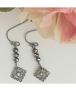 Charming Charlie Dangle Earrings Silver 3 Beads Loop Hook Simply Lovely ... - $13.56 CAD