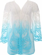 Nina Leonard Seaglass Blue Embroidered  Mesh Topper Beach Cover Up Size XS NWOT - £28.92 GBP
