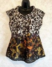 Charter Club Sleeveless Cowl Neck Leopard Floral Print Women Tunic Blouse Size 8 - £17.31 GBP