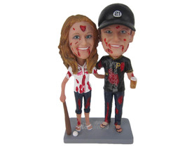 Custom Bobblehead Zombie Baseball Couple In Baseball Outfit - Holidays &amp; Festivi - £115.83 GBP