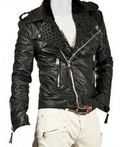 New Mens Handmade Black Tonal  Studded Punk Rock Cowhide Biker Leather Jacket - £205.43 GBP