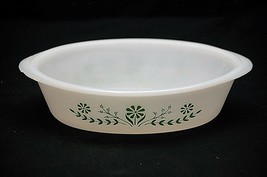 Vintage Jeannette Glasbake White Green Flowers Oval Casserole Dish Bowl MCM J235 - £19.38 GBP