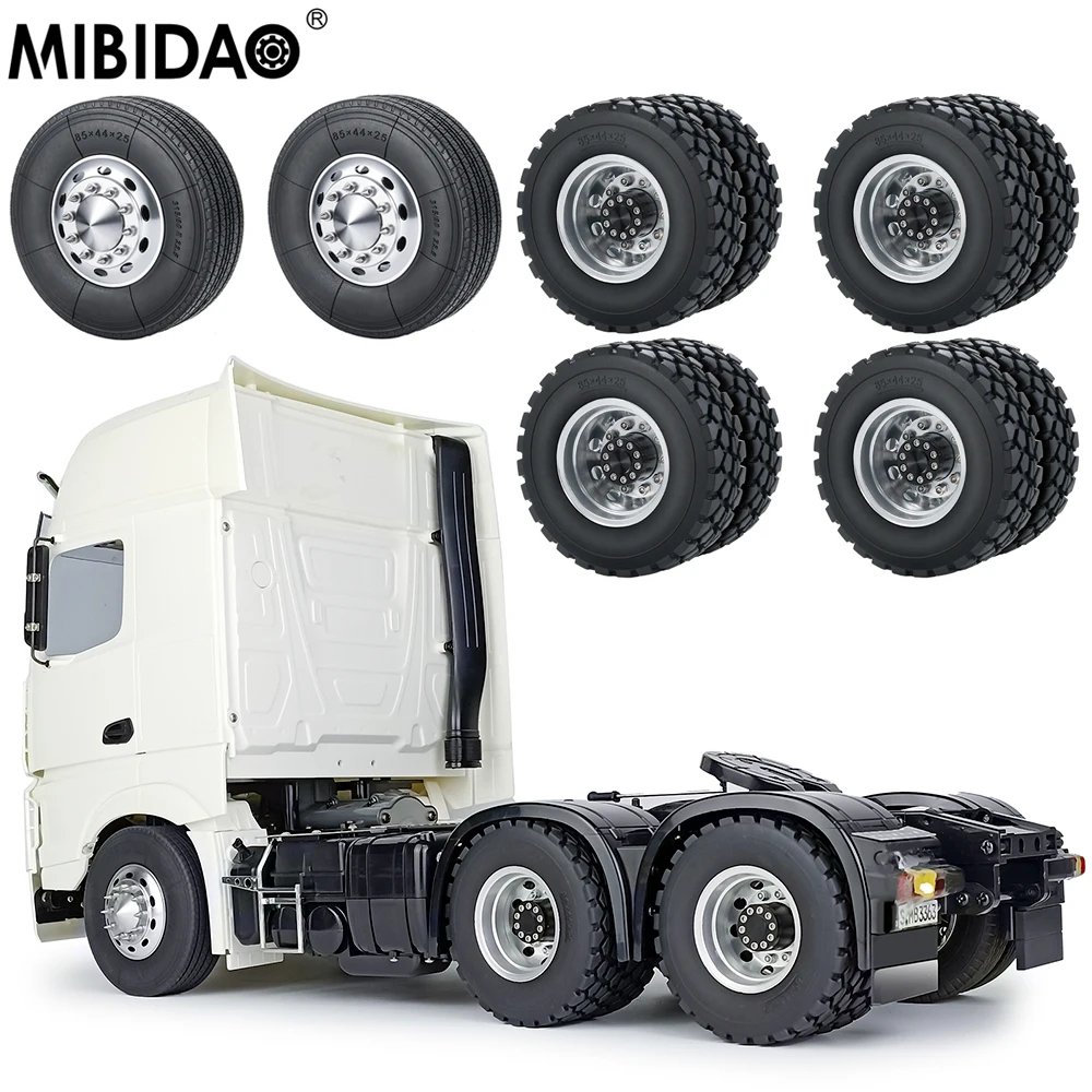 MIBIDAO Front/Rear Beadlock Wheel Rims Rubber Tires For Tamiya 1/14 RC Trailer - £14.27 GBP+