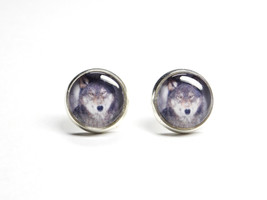 Wolf earrings. Grey Wolf.Animal jewelry. 12 mm stud earrings. hypoallergenic - £19.61 GBP