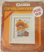 Vintage 1975 Caron Crewel Embroidery Kit 4&quot; x 5&quot; Ice Skater 6084 Retro w/ Frame - £15.44 GBP
