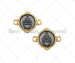 Black Enamel Heart On Round Coin Black Enamel Shape Connector,18K Gold Enamel - $3.50