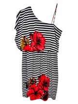 Sweet Storm Womens L Black &amp; White Red Hibiscus One Shoulder Blousen Wai... - $12.95