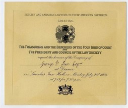 1924  American Bar Association London Lincoln&#39;s Inn Invitation &amp; Entry Card - £39.65 GBP