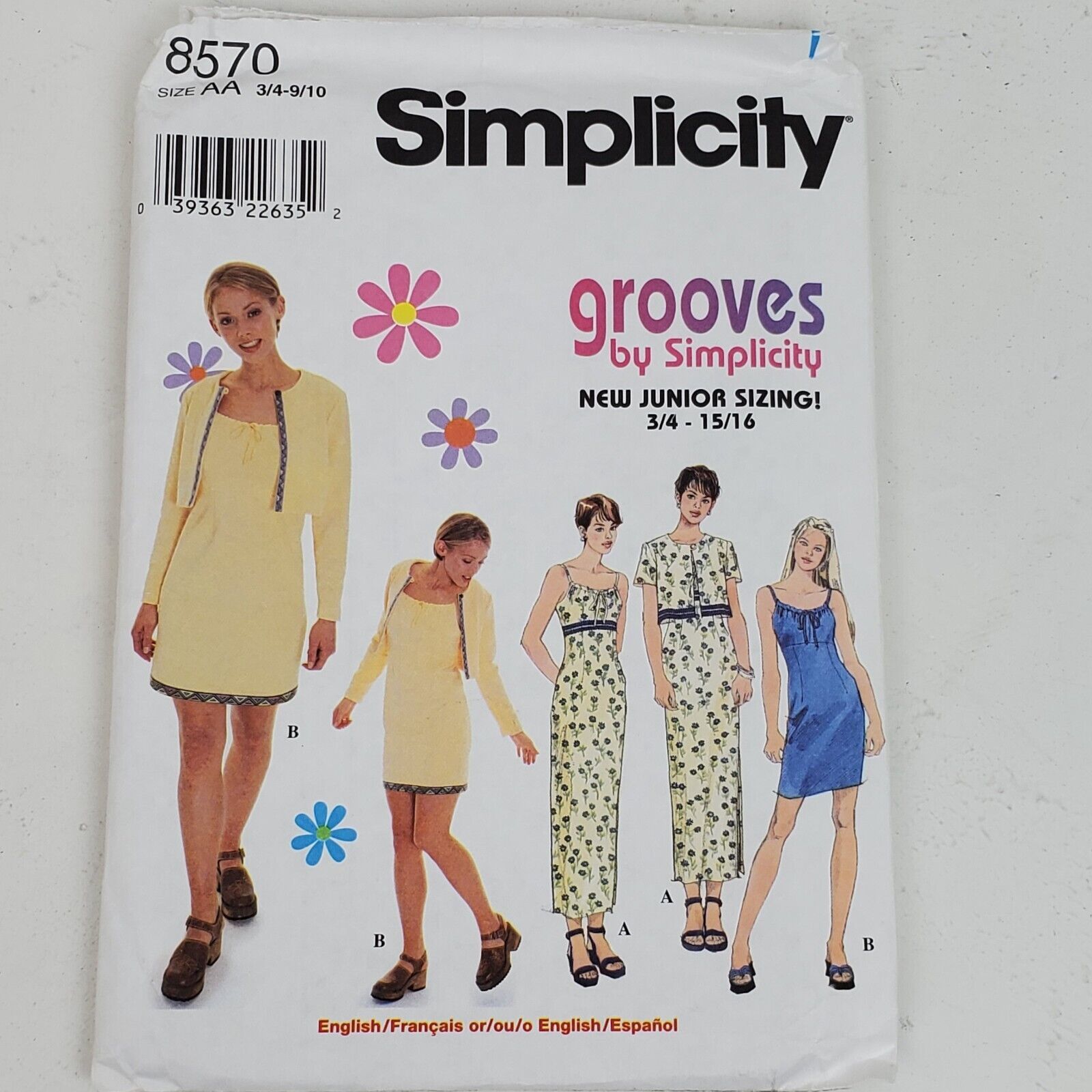 Vintage 1999 Simplicity 8570 Sewing Pattern Miss Dress Jacket 3/4 - 9/10 - $11.30