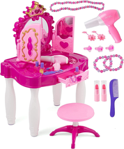 Kids Makeup Table with Mirror and Chair, Princess Play Set, Vanity Tabl - £96.45 GBP