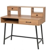 42-Inch Vanity Desk with Tabletop Shelf and 2 Drawers-Natural - Color: N... - $3,640.59 MXN