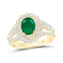 Authenticity Guarantee 
14kt Yellow Gold Womens Oval Emerald Solitaire Diamon... - £1,574.25 GBP