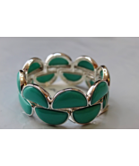 Liz Claiborne Silver Tone Stretch Bracelet Half Moons Green Color   NEW - £12.87 GBP