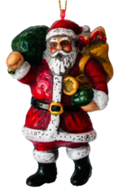 Santa Claus Christmas Ornament Carrying a Sack of Toys &amp; a Little Tree 3.25&quot; - £12.56 GBP