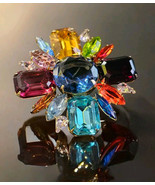 Vintage 1950s Fruit Salad Brooch UV Glow Rhinestone Multi Color Gold Ton... - $91.76