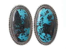 Large Navajo Sterling Eula Wylie Chrysocolla Earrings - £216.83 GBP